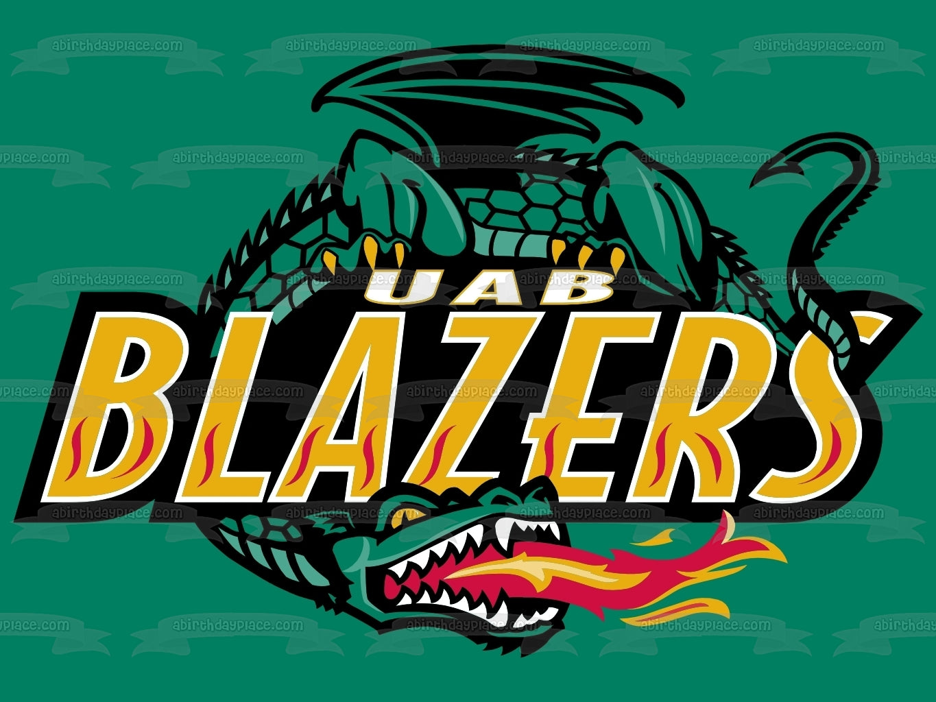 Uab Blazers Logo Dragon Breathing Fire Edible Cake Topper Image ABPID03175