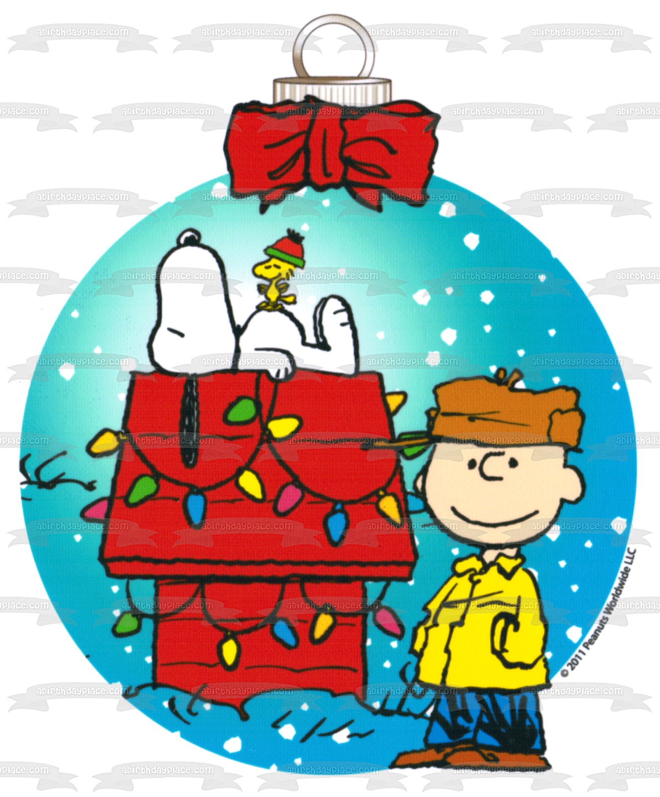 Peanuts Charlie Brown Snoopy and Woodstock at Christmas Edible Cake Topper Image ABPID03276