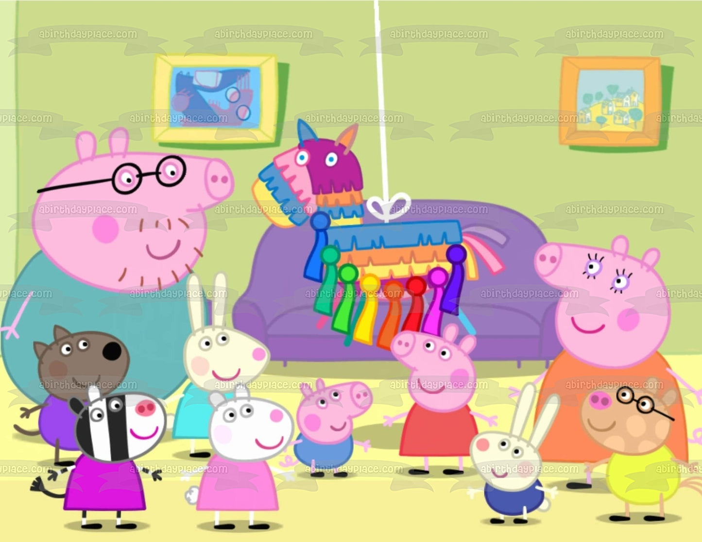 Peppa Pig Mamá Papá George y una piñata Adorno comestible para tarta Imagen ABPID03295 