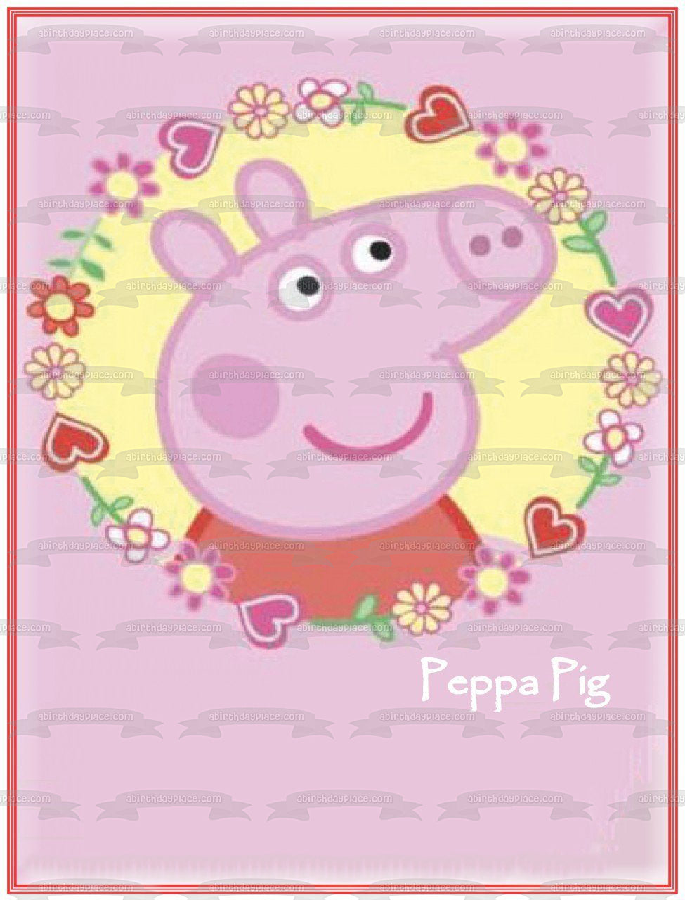 Adorno comestible para tarta con flores y corazones de Peppa Pig, imagen ABPID03313 