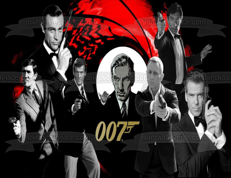 James Bond 007 Sean Connery Daniel Craig y Pierce Brosnon Imagen comestible para decoración de tarta ABPID03351 