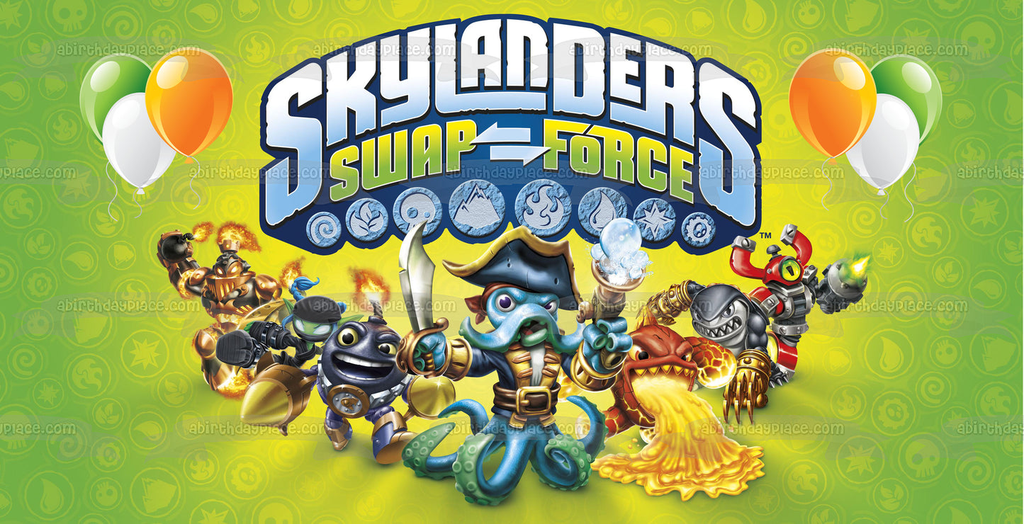 Skylanders Swap Force Wash Buckler Magna Charge and Balloons Edible Cake Topper Image ABPID03378