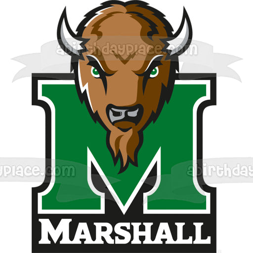 Logotipo de Thundering Herd de la Universidad Marshall Deportes con una imagen comestible para decoración de tarta de búfalo ABPID03385 