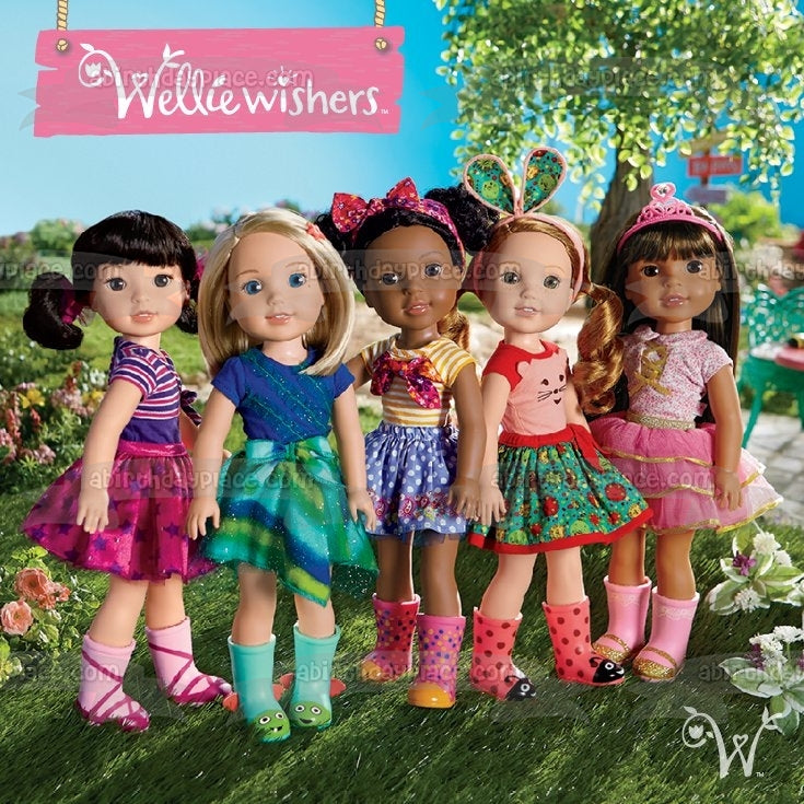 American Girl Wellie Wishers Emerson Camille Ashlyn Willa y Kendall Imagen comestible para decoración de tarta ABPID03389 