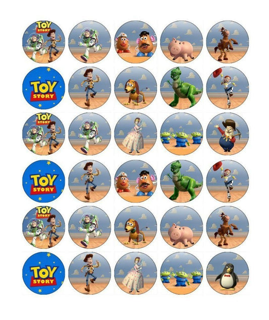 Toy Story Woody Buzz Lightyear Mr. Potato Head Disney Bo Peep Hamm Jessie Bullseye Stinky Pete Rex Ms. Potato Head Edible Cupcake Topper Images ABPID03416