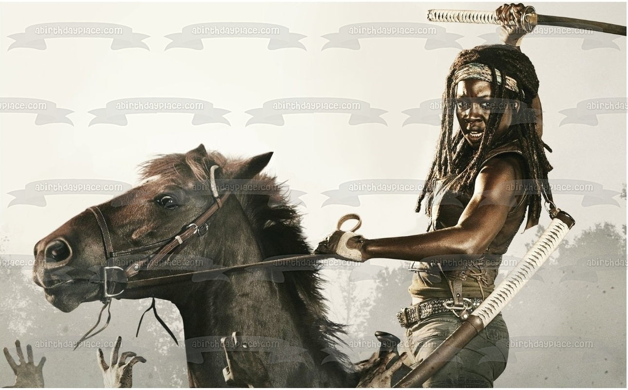 The Walking Dead Michonne Katana y su caballo adorno comestible para tarta imagen ABPID03428 