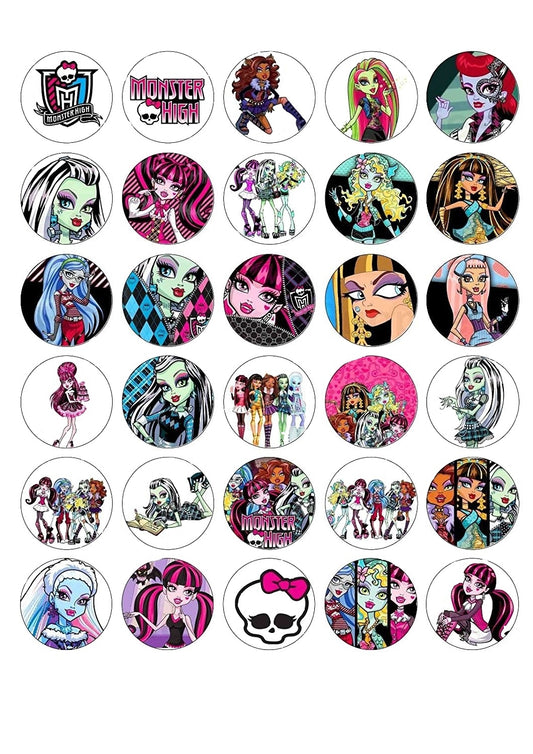 Monster High Clawdeen Wolf Lagoona Blue Cleo De Nile Draculaura Frankie Stein and Ghoulia Yelps Edible Cupcake Topper Images ABPID03438