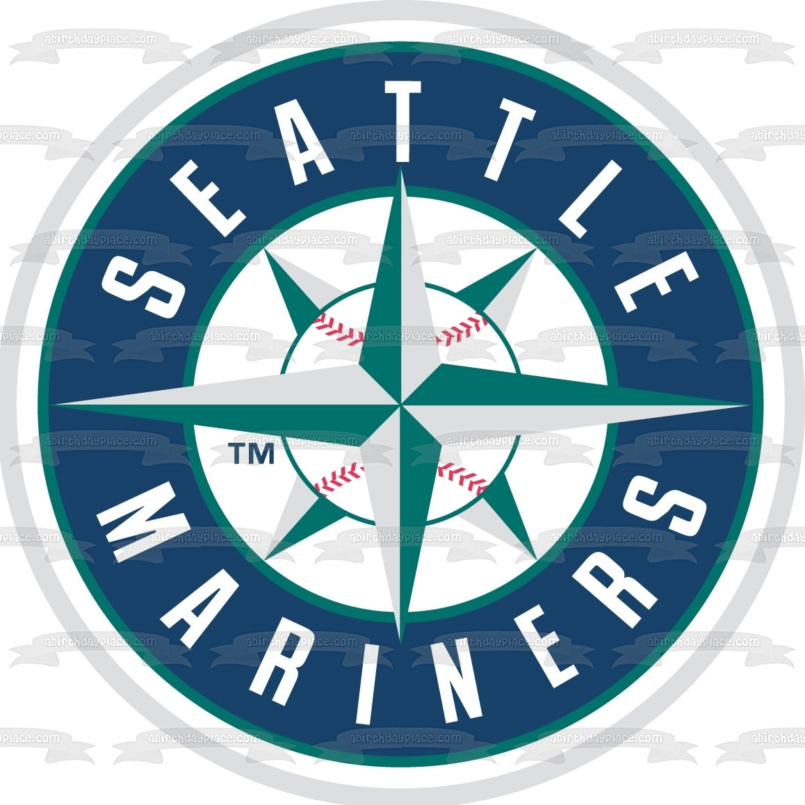 Imagen de decoración comestible para tarta con logotipo deportivo de los Marineros de Seattle, Liga Mayor de Béisbol, ABPID03440 