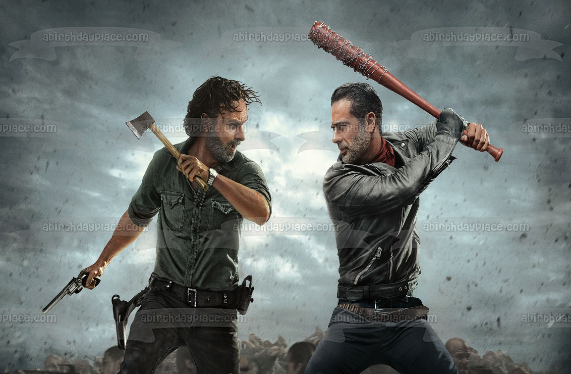 The Walking Dead Negan and Rick with Weapons Edible Cake Topper Image ABPID03450