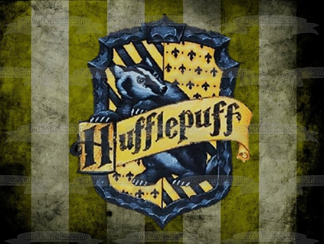 Adorno comestible para tarta con el logotipo de la casa Hufflepuff de Harry Potter, imagen ABPID03540 