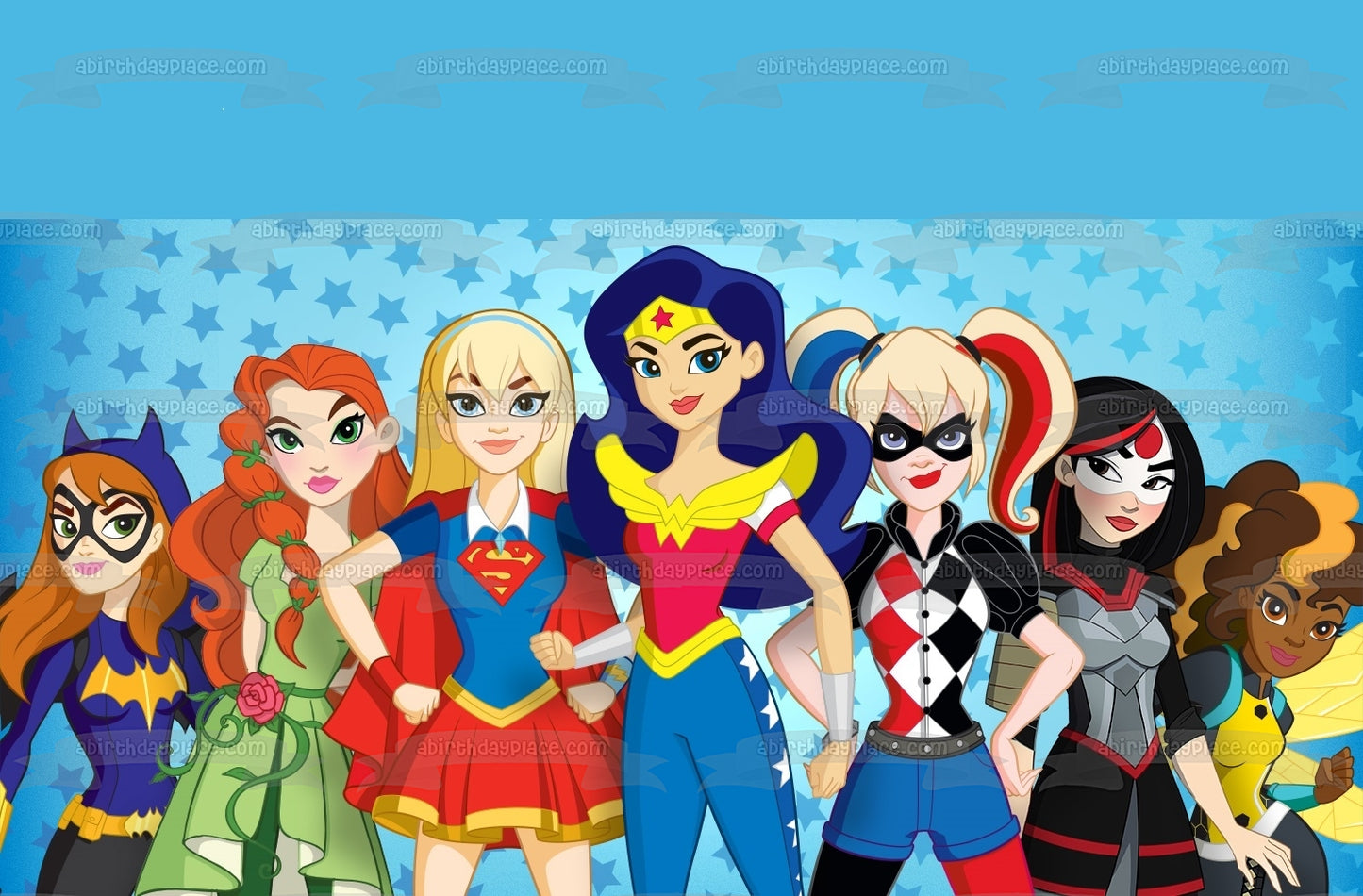 Super Hero Girls Super Girl Wonder Woman Bat Girl y Poison Ivy Decoración comestible para tarta Imagen ABPID03581 