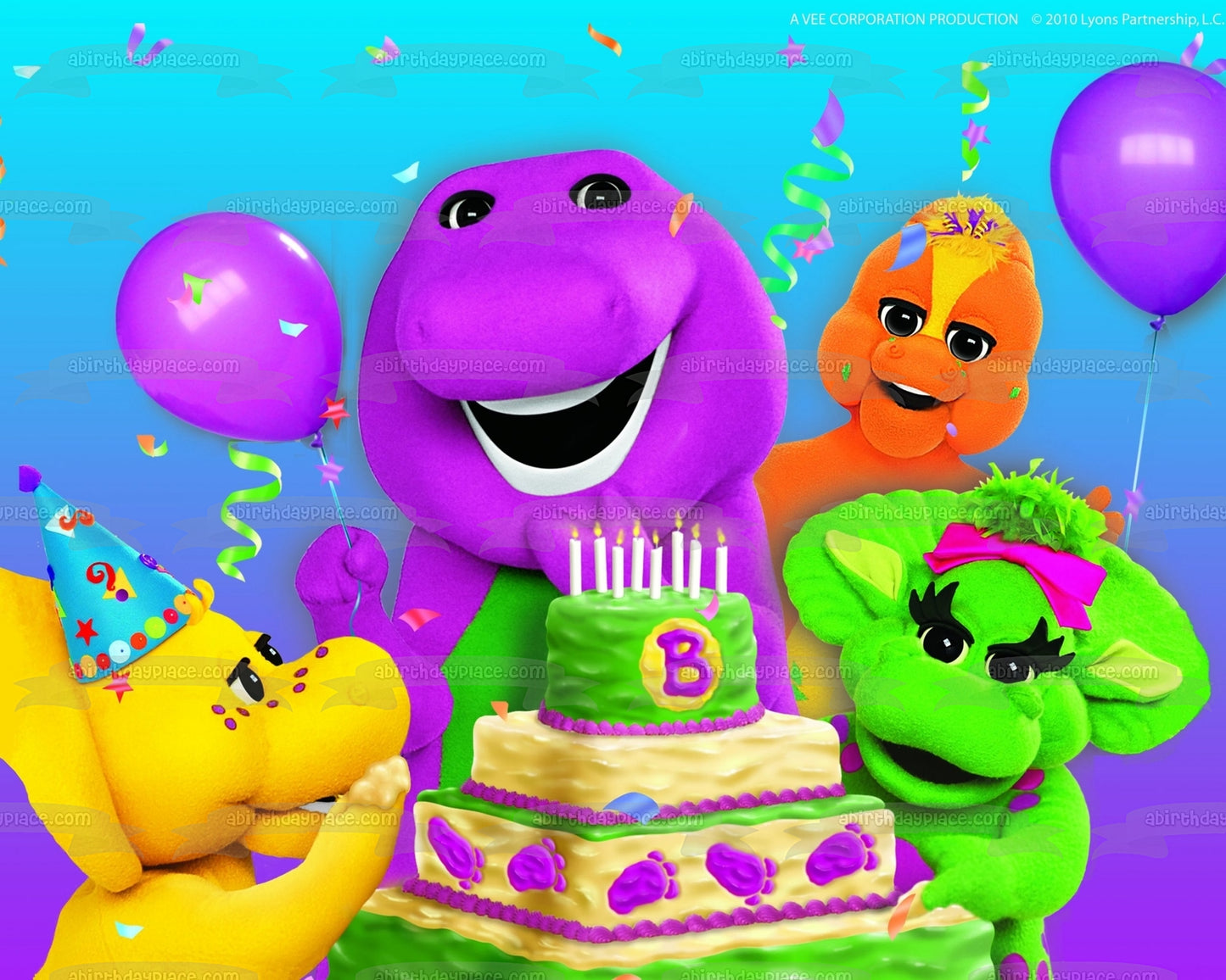 Imagen comestible para tarta de cumpleaños de Barney, Baby Bop Bj y Riff, ABPID03583 