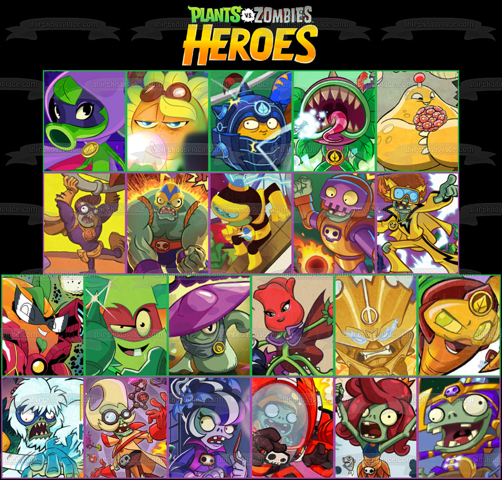 Plants Vs Zombies Heroes Green Shadow Solar Flare Wall-Knight Chompzilla  and Spudow Edible Cake Topper Image ABPID03608