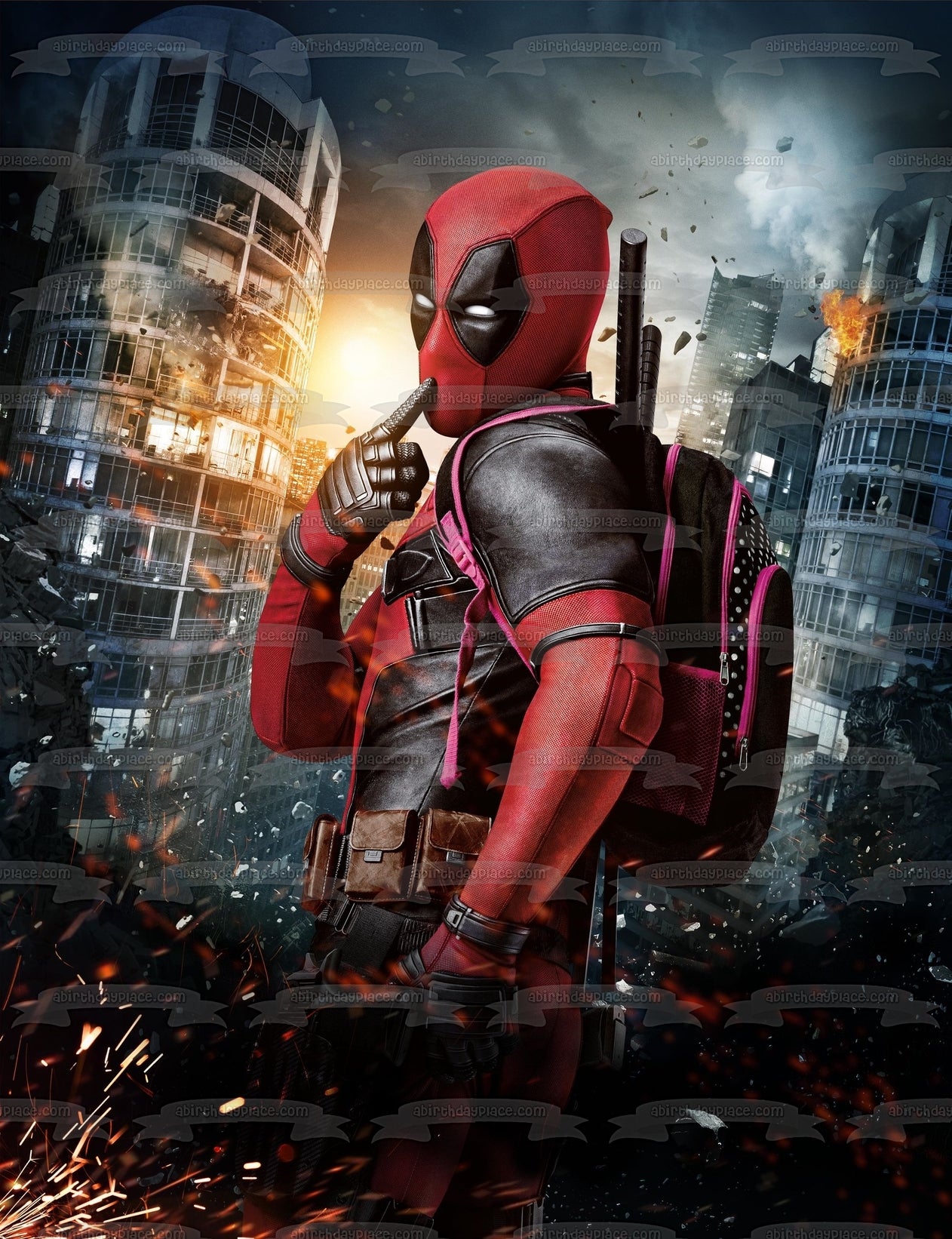 Deadpool Burning Buildings Wade Wilson - Decoración comestible para tarta, imagen ABPID03693 