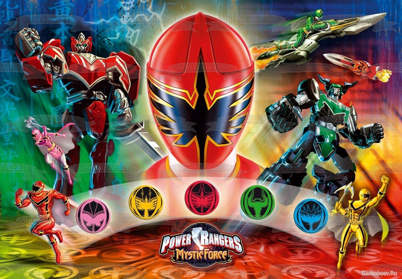 Power Rangers Mystic Force Logo Rojo Mystic Amarillo Mysticd Rosa Mystic Azul Mystic Blanco Mystic Solaris Caballero y Lobo Guerrero Imagen comestible para tarta ABPID03696 