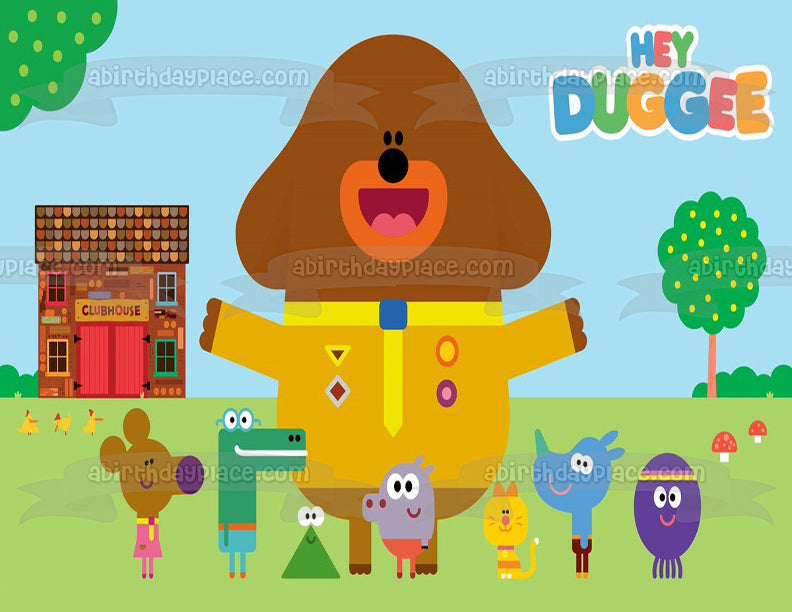 Hey Duggee Betty Happy Rolly Tag Norrie Enid y Tino por el Clubhouse Imagen comestible para decoración de tarta ABPID03753 