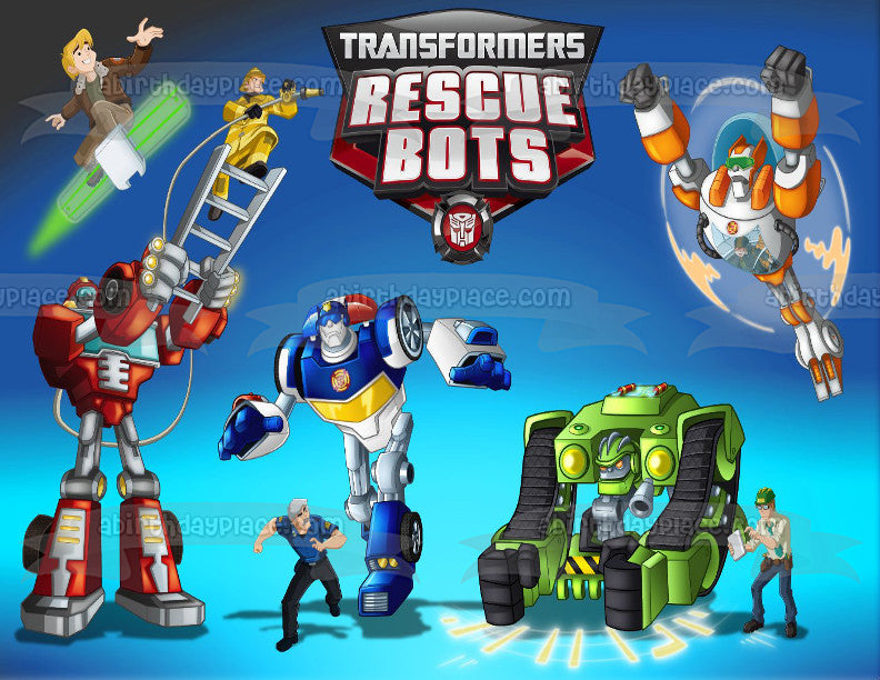 Transformers Rescue Bots Autobots Chase Heatwave Blades y Boulder Imagen comestible para decoración de tarta ABPID03790 