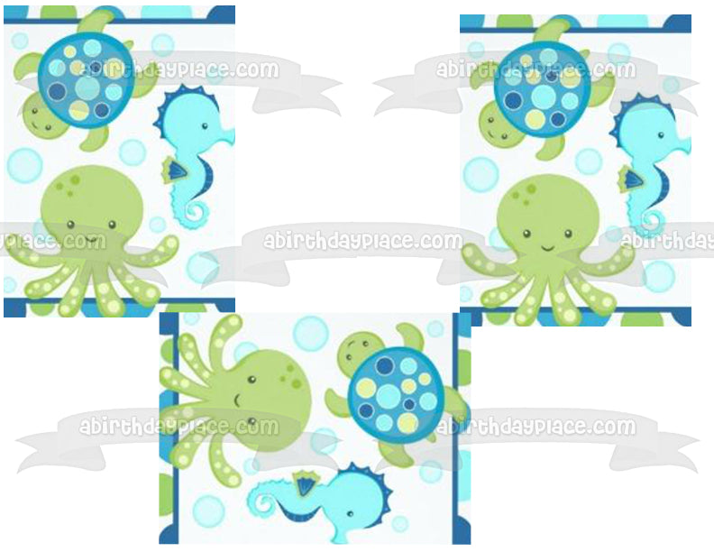 Sea Animals Turtle Octopus Sea Horse Edible Cake Topper Image ABPID03796