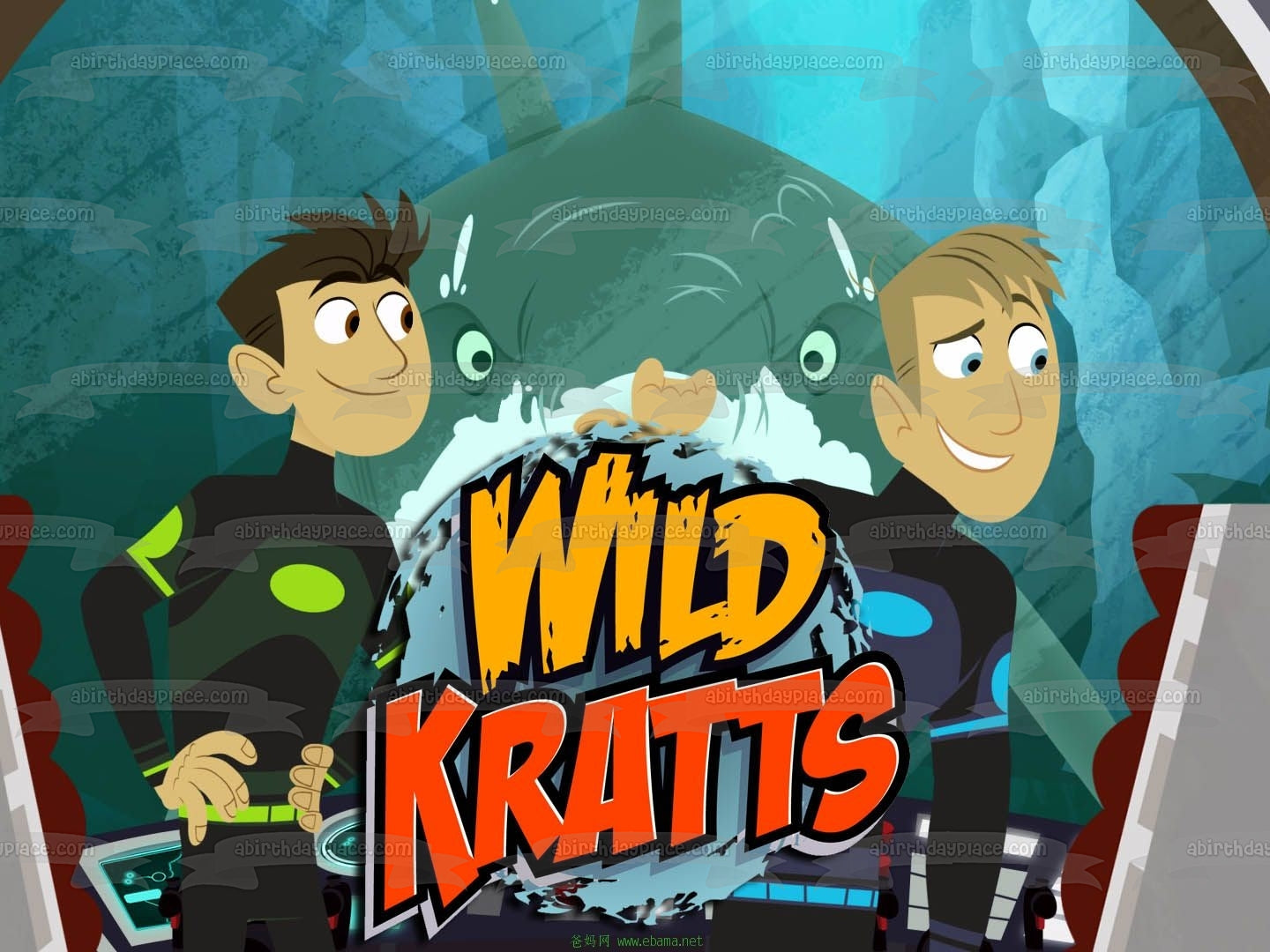 Logotipo de Wild Kratts Chris Kratt Martin Kratt y un tiburón Imagen comestible para decoración de tarta ABPID03804 