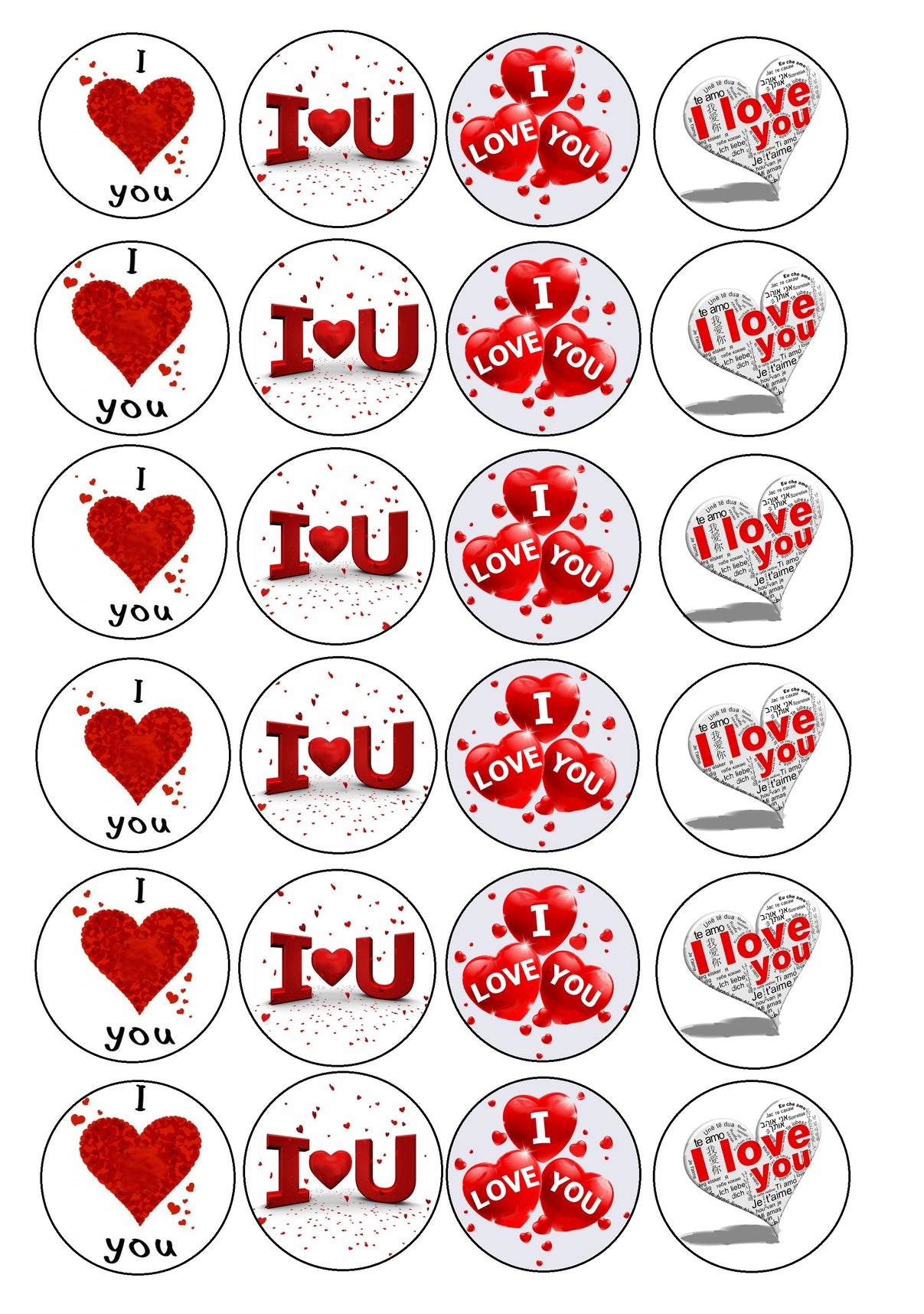 I Love You Red Hearts Edible Cupcake Topper Images ABPID03821