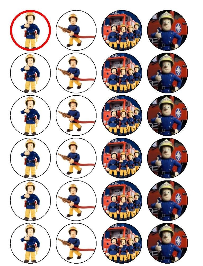 Fireman Sam Co-Workers Hose and a Fire Truck Edible Cupcake Topper Images ABPID03896