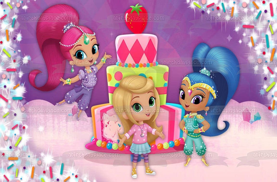 Shimmer and Shine Feliz cumpleaños y Leah Imagen comestible para decoración de tarta ABPID03929 