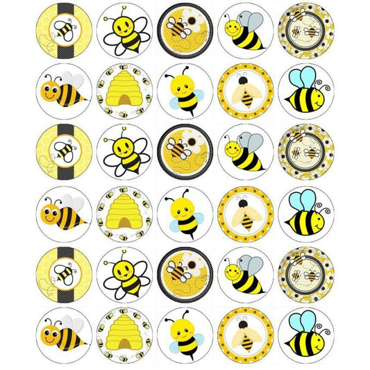 Bumble Bees Hives Flowers Edible Cupcake Topper Images ABPID03966