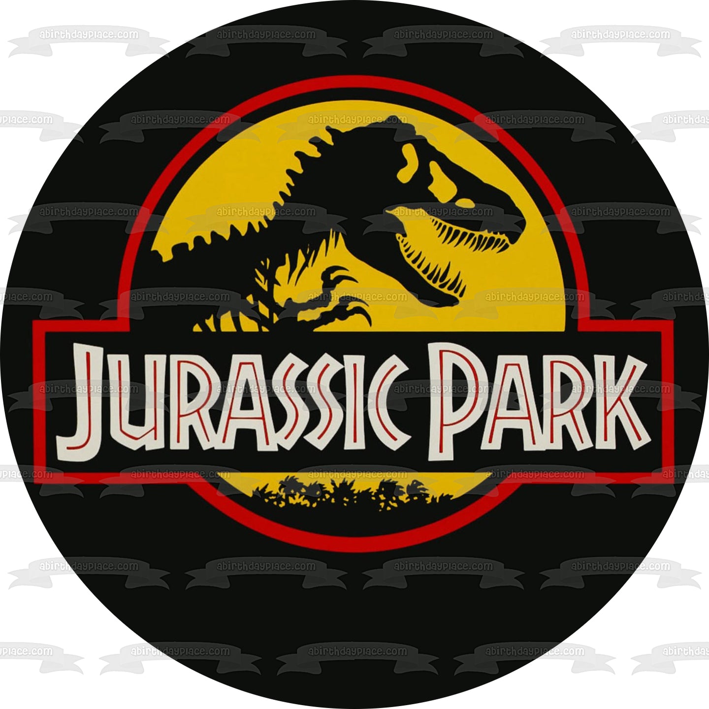 Imagen comestible para decoración de tarta con logotipo de Jurassic Park y T-Rex ABPID04001 