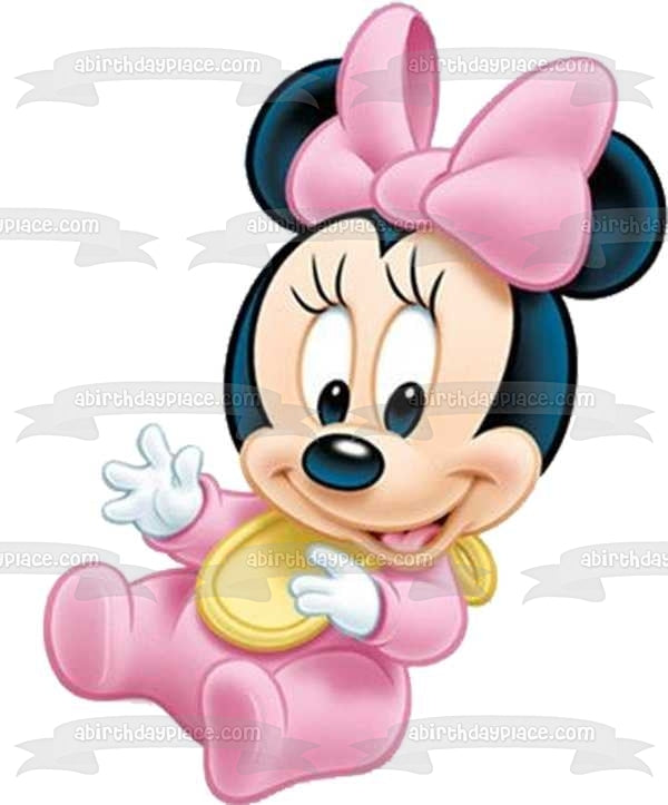 Baby Minnie Mouse with a Pink Bow Edible Cake Topper Image ABPID04003