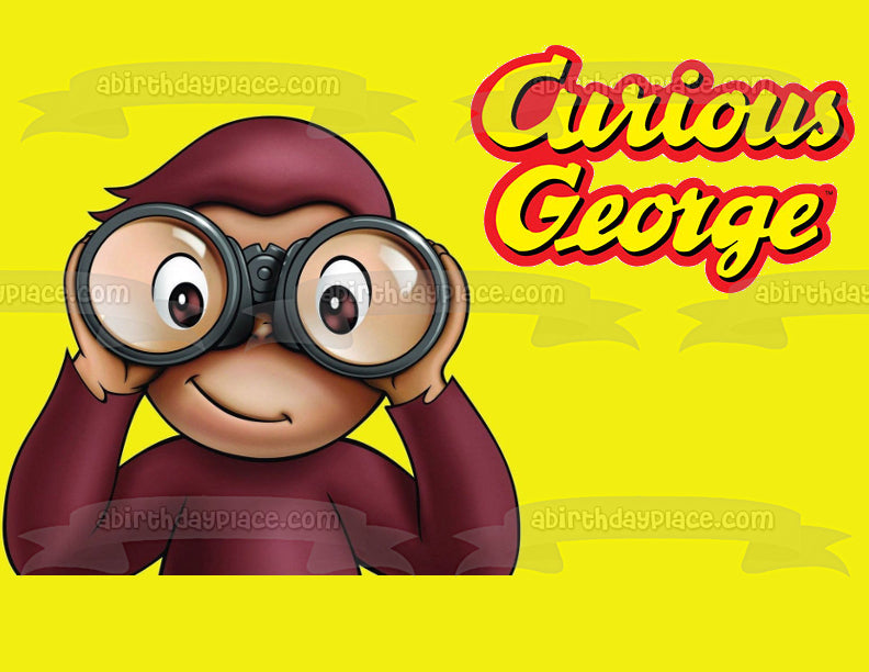 Curious George Monkey with Binoculars Edible Cake Topper Image ABPID04199