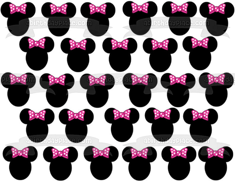 Minnie Mouse Heads Pink Polka Dot Bow Tile Background Edible Cake Topper Image ABPID04244