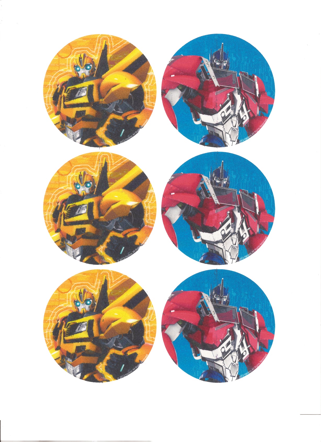 Transformers Optimus Prime and Bumblebee Autobots Edible Cupcake Topper Images ABPID04284