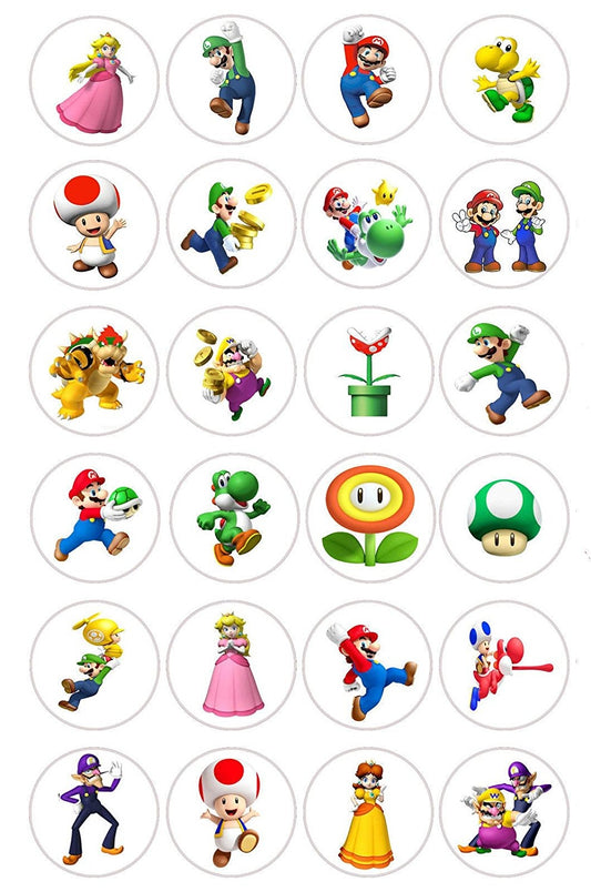 Nintendo Super Mario Luigi Princess Toadstool Yoshi Bowser Wario Edible Cupcake Topper Images ABPID04339