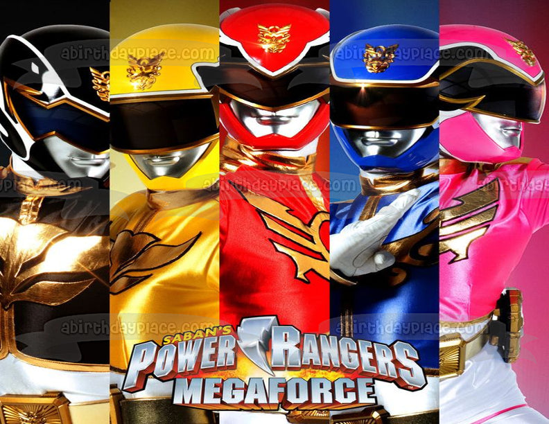 Power Rangers Megaforce Black Yellow Red Blue and Pink Rangers Edible Cake Topper Image ABPID04378