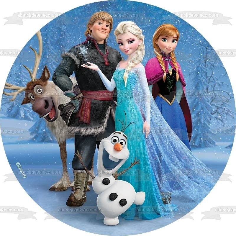 Imagen comestible para decoración de tarta de Frozen Anna, Elsa, Olaf, Sven y Kristoff, ABPID04379 