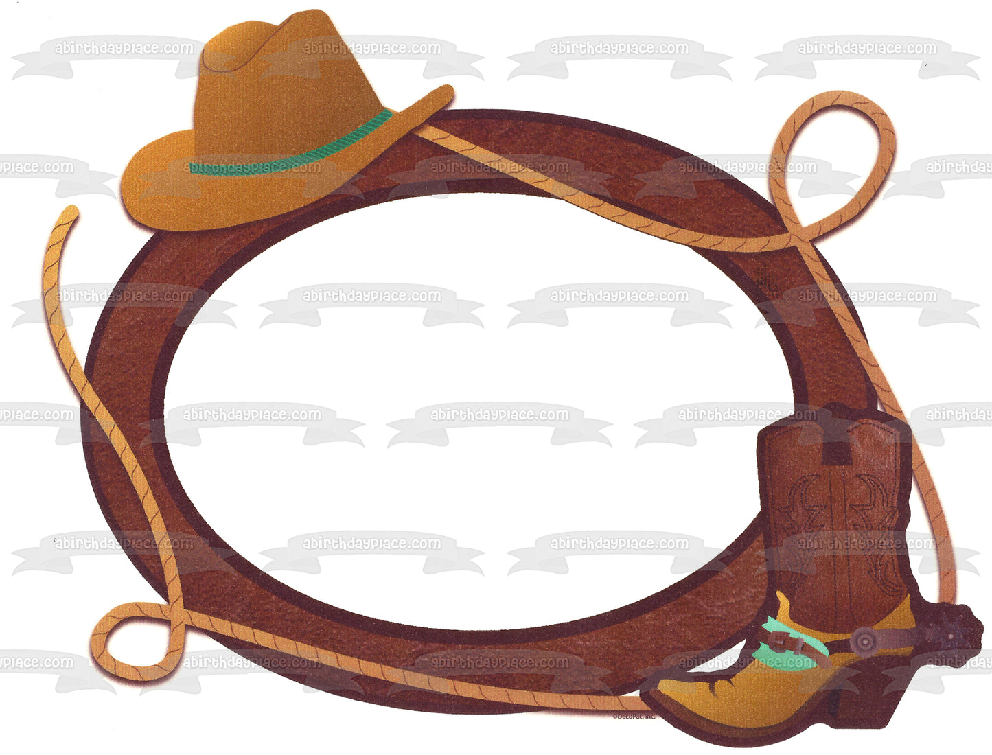 Marco de imagen comestible para decoración de tarta con sombrero de vaquero, botas, lazo y cuerda, ABPID04392 