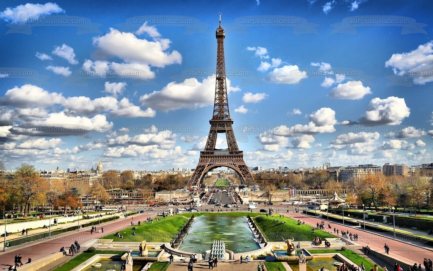 Eiffel Tower Bonjour Paris France Sky Clouds Edible Cake Topper Image ABPID04413