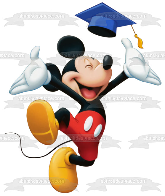 Mickey Mouse Throwing a Graduation Cap Edible Cake Topper Image ABPID04416