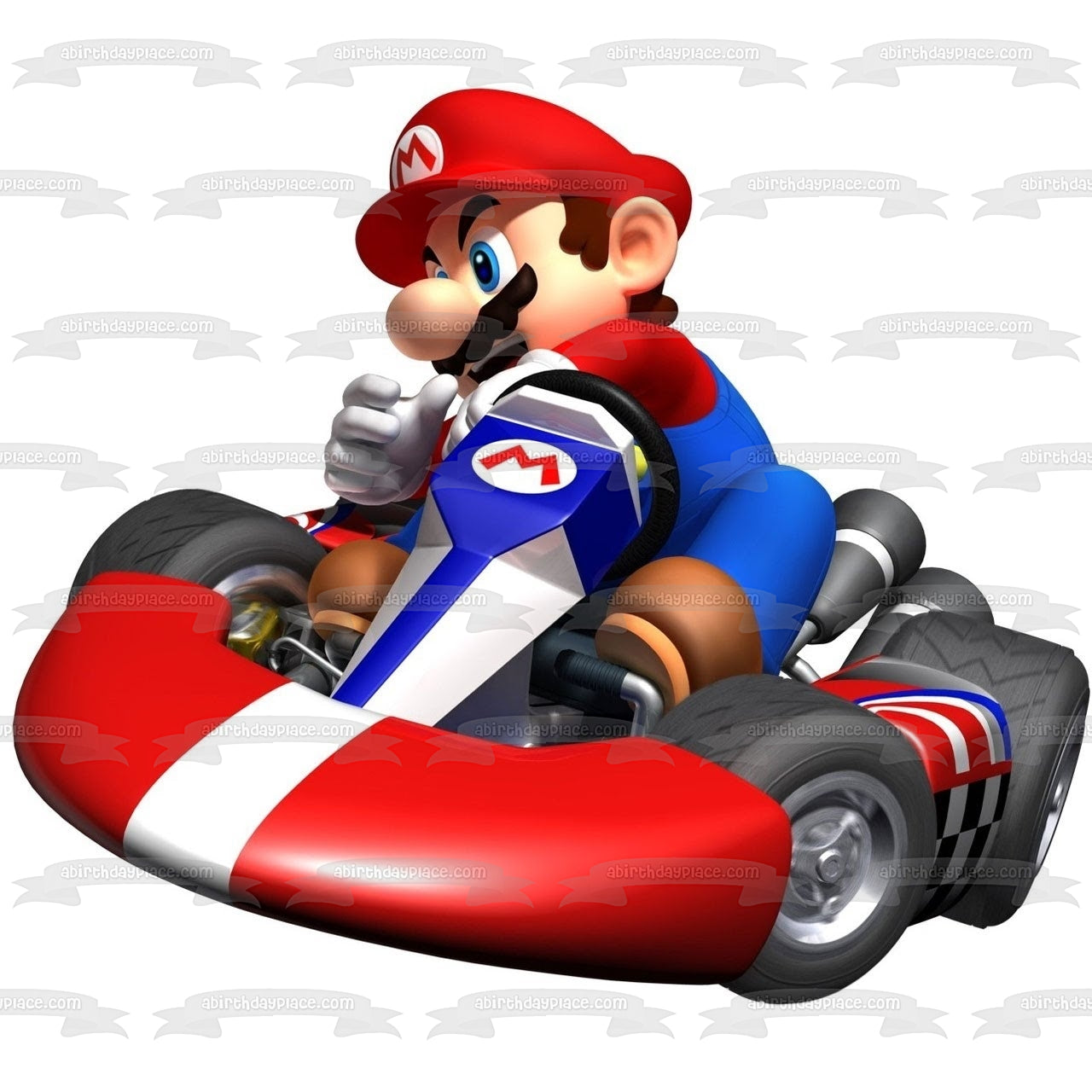 Super Mario Brothers Mario Driving a  Race Car Edible Cake Topper Image ABPID04421