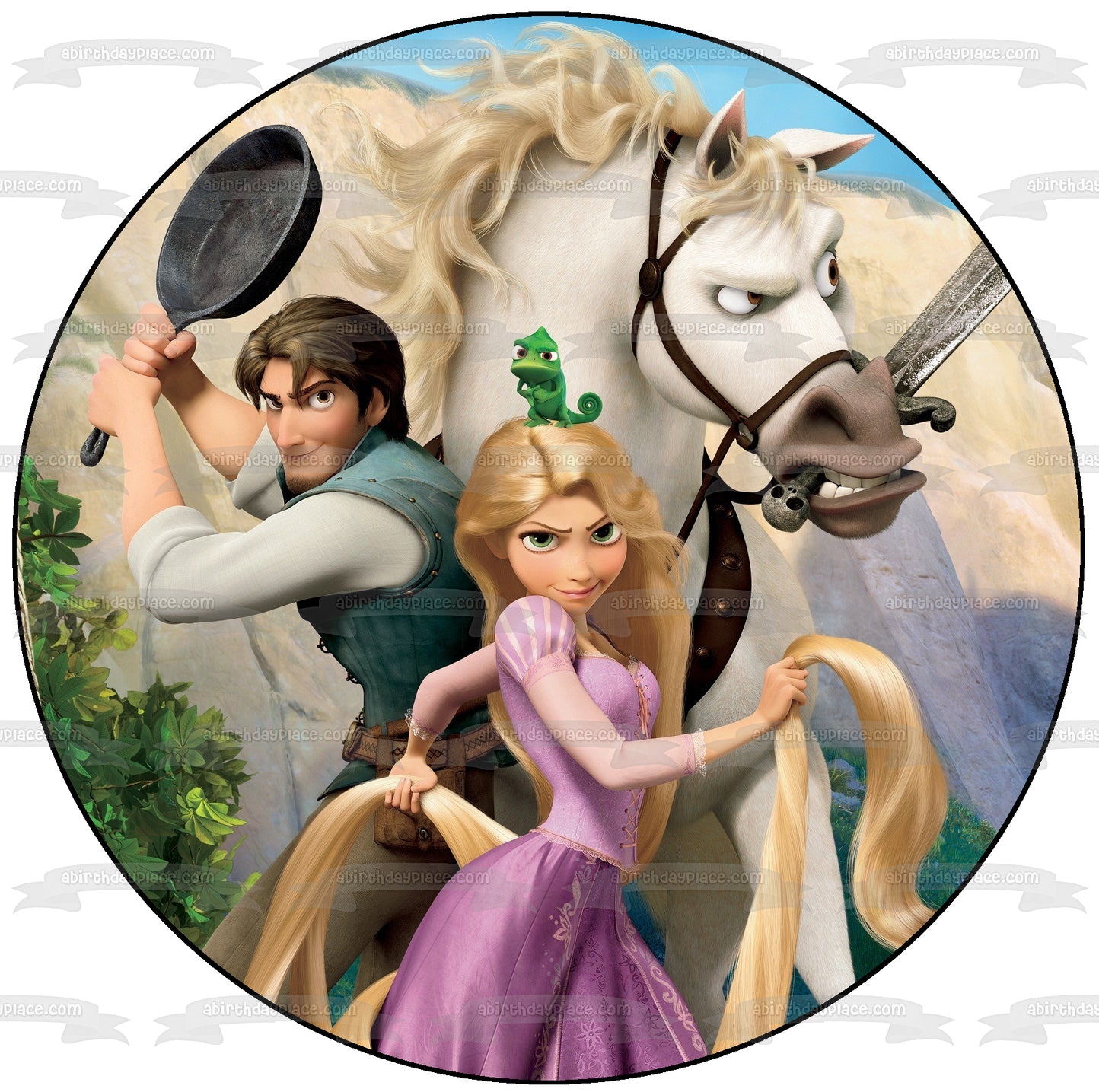 Imagen comestible para tarta de Rapunzel Flynn Rider y Maximus enredados ABPID04440 