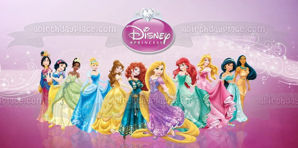 Princesas Rapunzel Mulan Blancanieves y Aurores Decoración comestible para tarta Imagen ABPID04449 