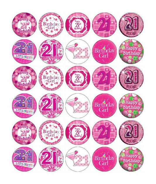 21st Birthday Girl Happy Birthday Edible Cupcake Topper Images ABPID04461