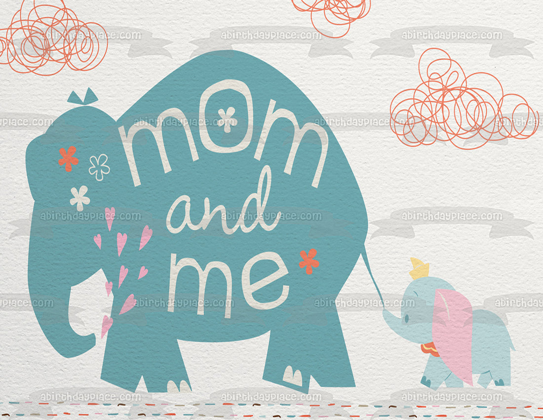 Baby Shower Elephant Mom and Me Edible Cake Topper Image ABPID04503