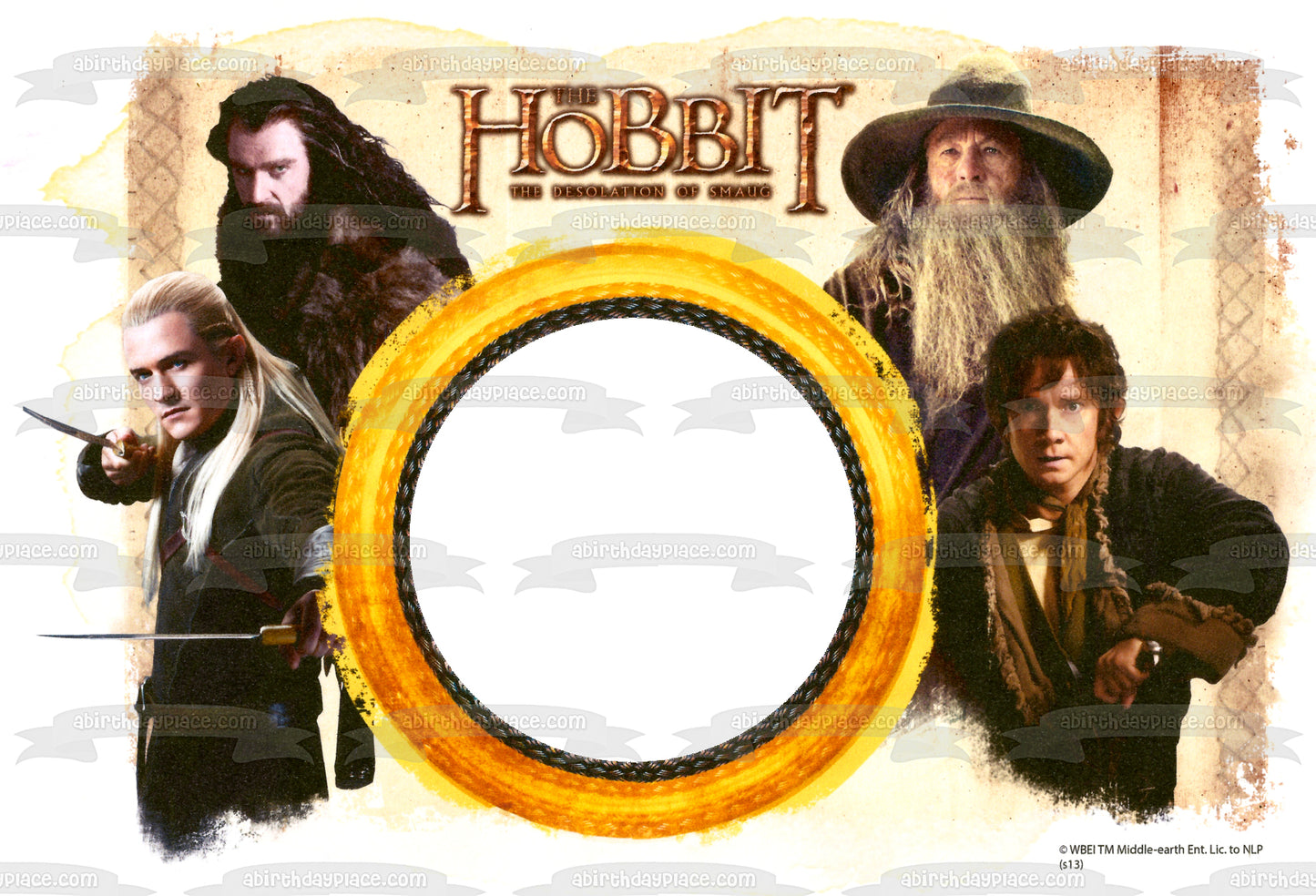 El Hobbit La desolación de Smaug Biblo Gandalf Thorin y Legolas Marco de imagen comestible para decoración de tarta ABPID04540 