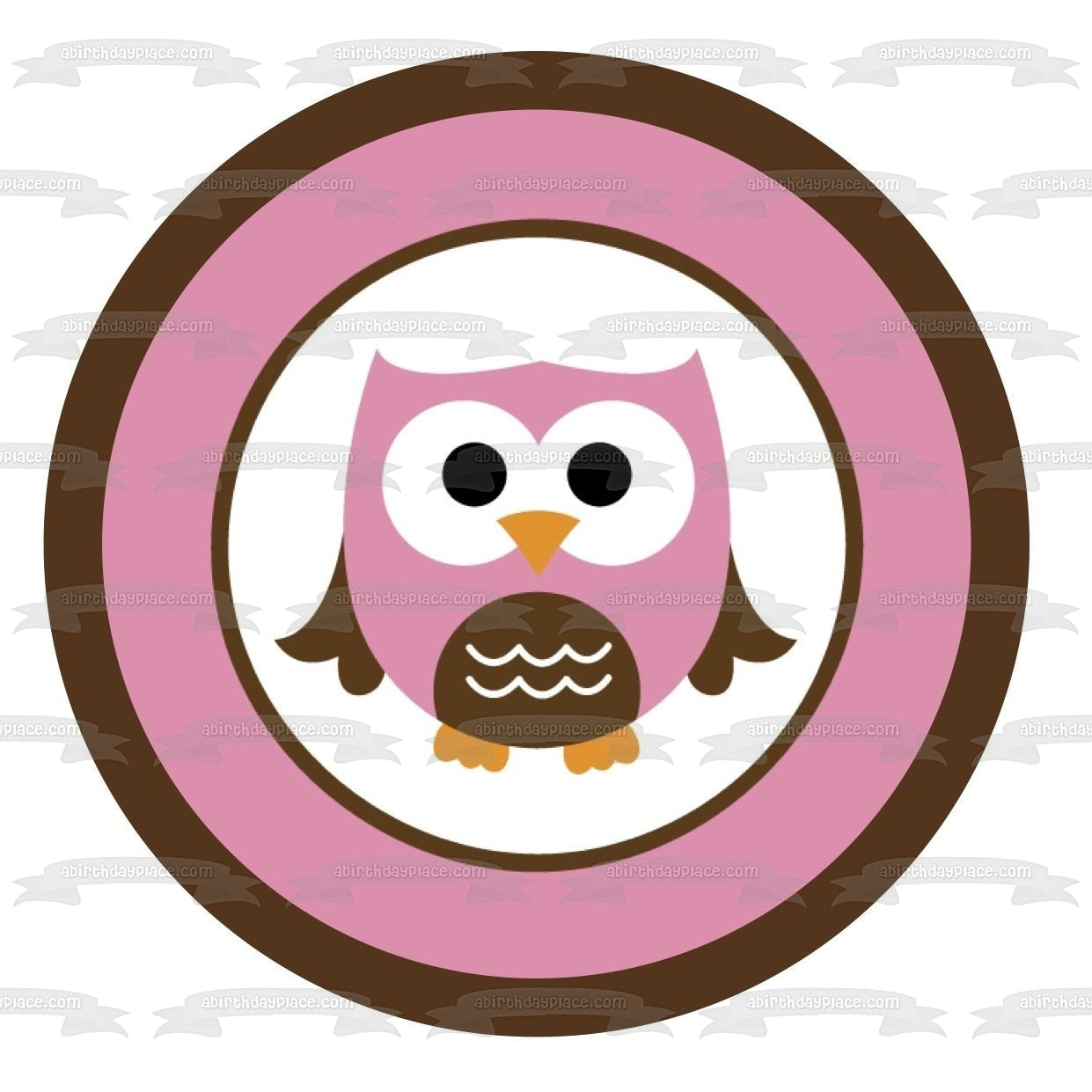 Cute Owl Pink and Brown Circle Edible Cake Topper Image ABPID04567