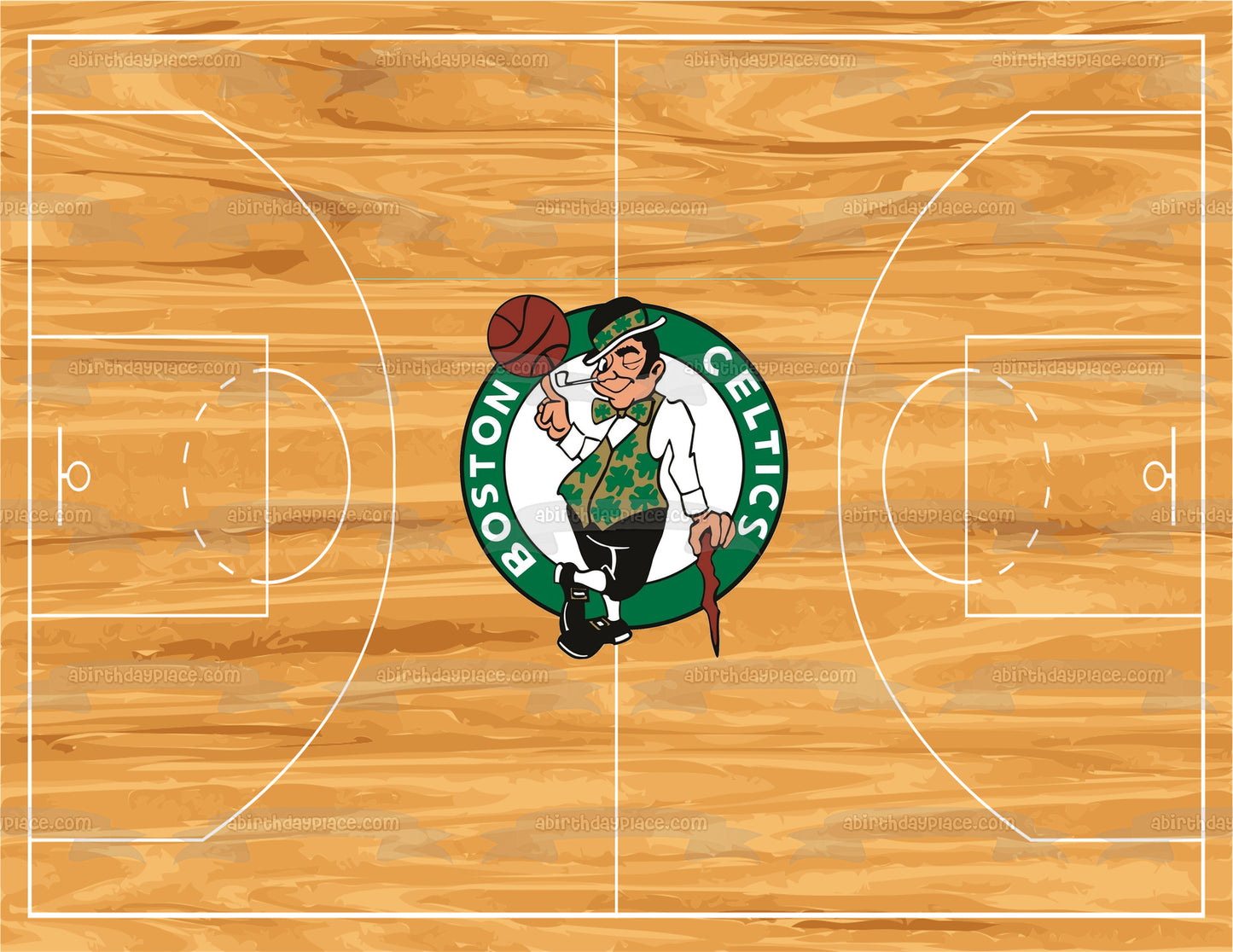 Logotipo del equipo de baloncesto profesional estadounidense de los Boston Celtics, cancha de baloncesto de Boston, Massachusetts, decoración comestible para tarta, imagen ABPID04648 