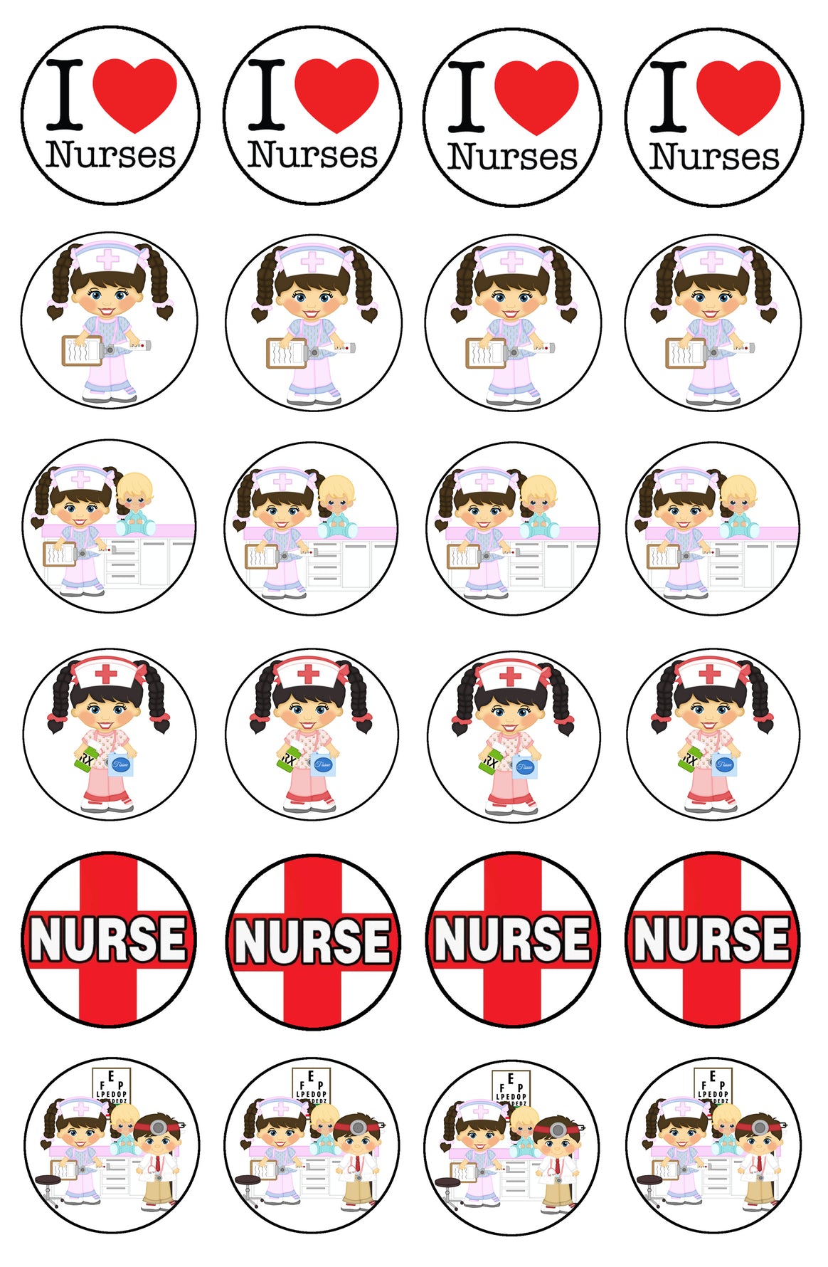 Imágenes de decoración comestible para cupcakes con I Heart Nurses I Love Nurses de la Cruz Roja ABPID04694 