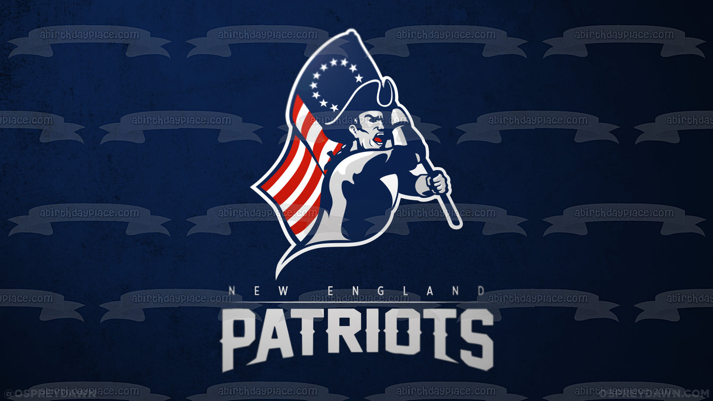 Patriotas de Nueva Inglaterra Equipo de fútbol americano profesional Obra de arte Logotipo de los Patriots Patriota de la NFL sosteniendo la bandera Imagen comestible para decoración de pasteles ABPID04705 