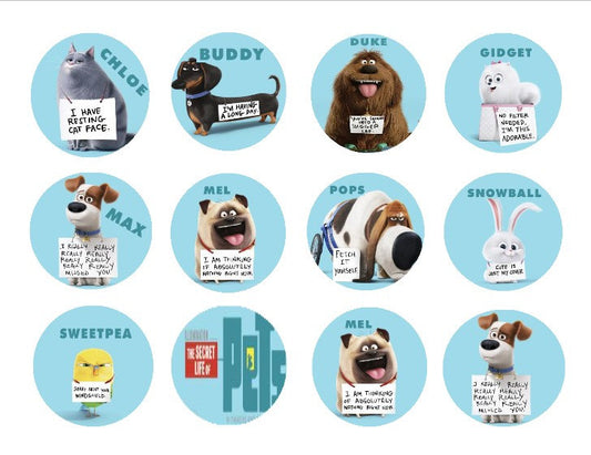 The Secret Life of Pets Chloe Buddy Duke Gidget Max Mel Pops Snowball Sweetpea Mel Edible Cupcake Topper Images ABPID04827