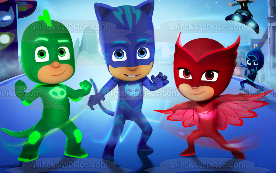 Imagen de decoración comestible para tarta de Pj Masks Catboy Owlette y Gekko ABPID04828 